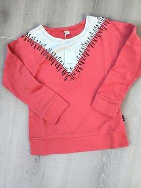 Dino Bebe Coral Sweatshirt with White V-Trim and Black Stitching